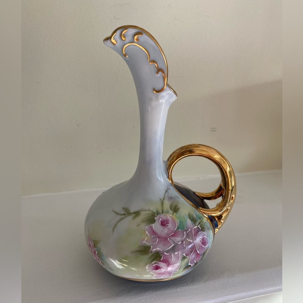 Hand painted Ettie Chorney1983 vintage ceramic ewer or pitcher vase
